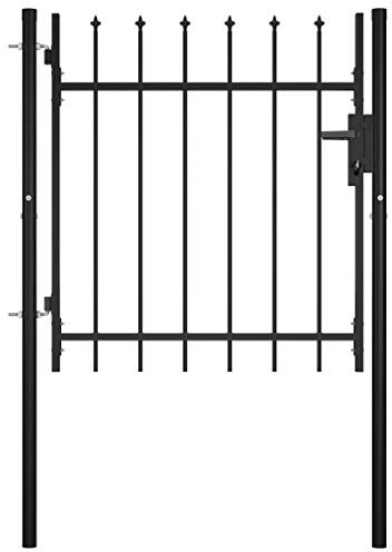 Festnight Door Fence Gate with Spear Top, Metal Garden Gate Galvanised with Lock 100x75 cm