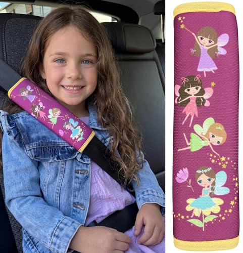 HECKBO 1x Kinder Auto Gurtpolster Gurtschutz mit Fee Feen Motiv - Mädchen Sicherheitsgurt Polster für Kinder und Babys- Ideal für jeden Gurt Autositzerhöhungen Kinder Fahrradanhänger Fahrrad