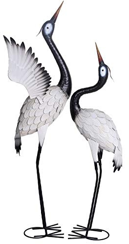 2er Set Gartenfiguren ZWEI KRANICHE Metall 111 & 94 cm Schmiedeeisen asiatisch Japanischer Garten Kranich Figuren Vintage Look Deko für Garten Balkon Terrasse Innenbereich Feng Shui Tierfigur Outdoor
