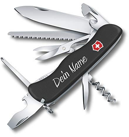 Victorinox Couteau de Poche Outrider avec Demande Pression sur La Coque I Cadeau pour Hommes Femmes I pour Anniversaire I Suisse Personnalisé avec 14 Fonctions 0.8513 - Noir, 111 x 31 x 21.5 mm