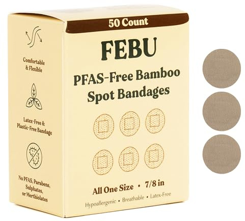 FEBU Eco-Friendly Bamboo Fabric Bandages | PFAS Free Bandages for Scrapes & Cuts | Flexible Fabric Bandage | Fully Compostable, Latex Free Bandage | 50 Count Spot