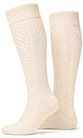 Weri Spezials Calcetines tradicionales hasta la rodilla Oktoberfest Calcetines de algodón para niños y mujeres, beige, 39-42