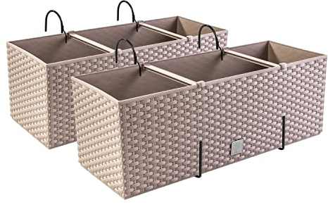 2 x blomlåda, blomkruka rottingutseende med hållare, planteringskruka, balkonglåda, planteringslådor, mocka
