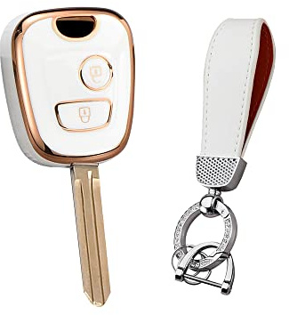 HIBEYO Klappschlüssel AutoSchlüssel Hülle Passt für Citroen C1 C4 Berlingo Xasara Picasso Abdeckung Schutzhülle Schlüsselhülle für Peugeot 107 207 307 306 406 408 Schlüsselbox Dekoration-Gold Weiß