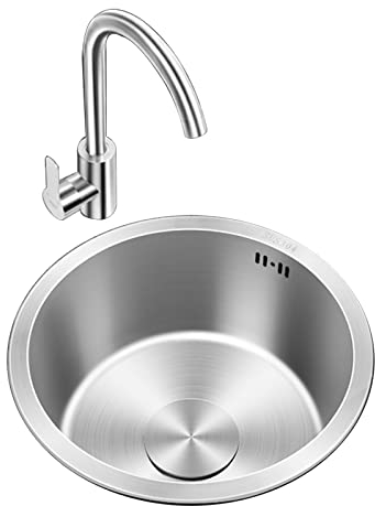 Fregadero De Acero Inoxidable Plateado Fregadero Redondo De Cocina Fregadero De Bar Fregadero De Estudio Grifo Plateado Fregadero Esquinero De Café Accesorios Completos (Color : Silver, S : 36cm)