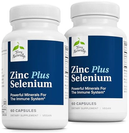 Terry Naturally Zinc Plus Selenium -Immune & Respiratory Health Supplement -Mineral Supplement with Zinc Bisglycinate Chelate -Formula with Selenium for Cellular Health Support - 60 Capsules (2-Pack)