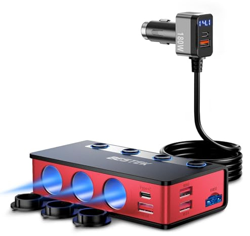 BESTEK 180W 9 in 1 Cigarette Lighter Splitter with PD65W/QC3.0