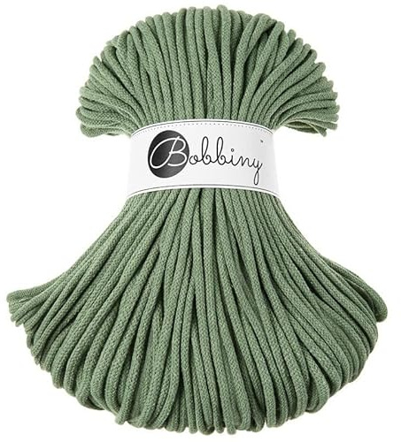Bobbiny Geflochtene Makramee-Schnur, 5 mm, 100 % recycelte Baumwolle, Eukalyptus-Grün, 50 m