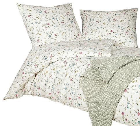 Janine Bettwäsche 155x220cm + 80x80cm Palermo - weicher Bettbezug aus Mako Satin - mit Reißverschluss - 100% Baumwolle - Öko-Tex - Fuchsia blau Oliv