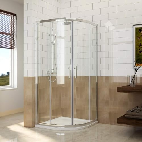 ELEGANT 900 x 900mm Quadrant Shower Enclosure 6mm Easy Clean Toughened Glass Sliding Shower Cubicle Door with Stone Resin Tray + Waste