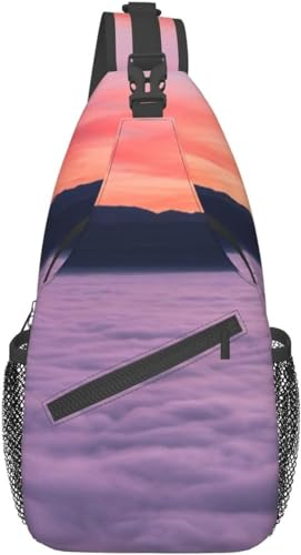KWQDOZF Sling-Rucksack Umhängetasche Brusttasche mit Sonnenaufgang-Wolken-Aufdruck Sling-Tasche für Reisen Sport