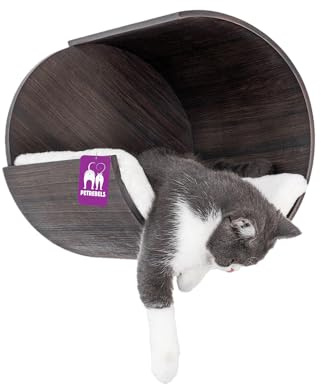 Petrebels Kletterwand, Katzenhöhle Moon Ø 40 cm, Kratzbaum Wand, Premium Qualität Wandkratzbaum, Katzenbett Wandmontage, Holz Farbe Schwarz-Brauner Look