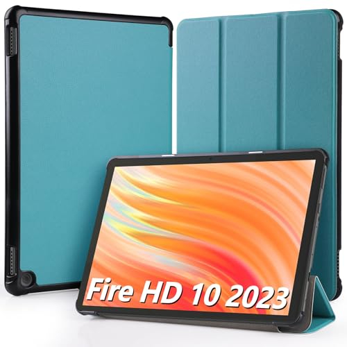 Hianjoo Hülle Kompatibel für Fire HD 10 Tablet 2023 10,1 Zoll, Ultra Dünn Leder Schutzhülle mit Standfunktion Kompatibel für Fire HD 10 13. Generation 10.1, Minzgrün