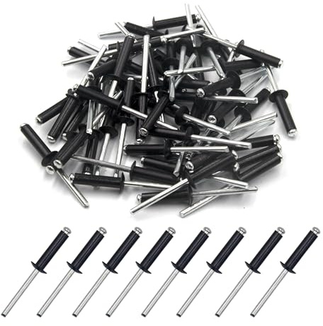 BESTYCHAO 100 Remaches ciegos de aluminio de 4.8 mm x 19 mm, remache abierto de extremo abierto, paquete de 100(Negro)