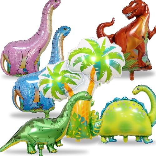 Waziwe 6 Stück XXL Dino Luftballon，Dino Geburtstag Helium Ballons，Dinosaurier Folienballon Geburtstag，Dino Ballon Können für Dino Deko Kindergeburtstag、Dino Party Deko