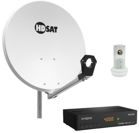 HDSAT Parabola satellitare in acciaio 60 cm con supporto LNB + LNB singolo + decoder satellitare Astra HD + scheda