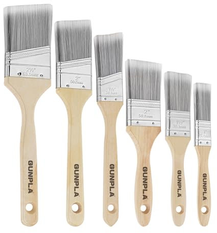 Gunpla Set de 6 Piezas Brochas Planas Pintura Pared Brocha Barniz Madera Pinceles para Pintar con Mango de Madera y Nailon de Cerdas