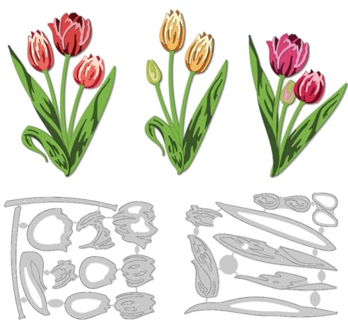 DELORIGIN Tulipani multistrato Punzonatrici Fiori primaverili Stampi in acciaio al carbonio Stencil telaio scrapbooking stencil di punzonatura novità 2025 per la progettazione della carta benvenuto