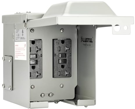 PLUGTUL Pre-drilled Outdoor Outlet Box, Dual WRTR GFCI Outlet 20Amp, Weather Proof Enclosure Electrical Outlet Box, ETL Listed