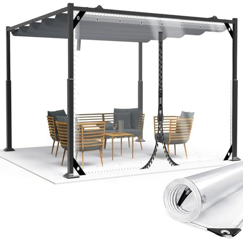 Transparente Plane wasserdichte mit Ösen,Strapazierfähige Vordächer, PVC 0,35mm Regenschutz Abdeckplane für Pflanzen Gewächshaus Pet Hutch Dach,Carport Terrasse Veranda Seitenwände,2.6x4m