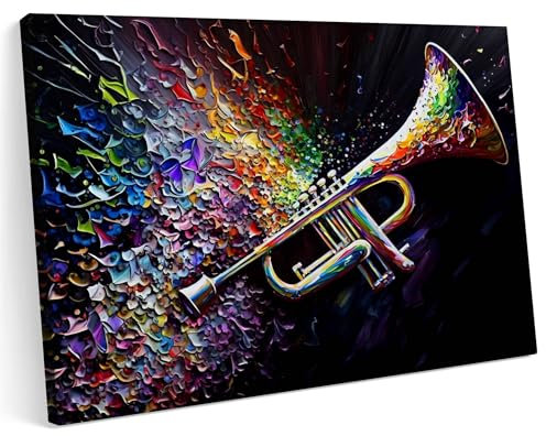 Printonia Leinwandbild m Bild auf Leinwand 70x50 Trompeten Trompeten Musik Abstrakte Kunst Klang