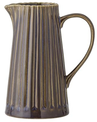 Latina Pichet à eau en faïence 1,2 l, avec lignes verticales, élégante carafe en céramique avec poignée, théière de qualité supérieure pour eau, jus et lait, passe au lave-vaisselle et design unique