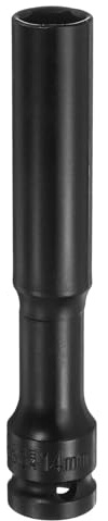 sourcing map Douille à choc à paroi fine profonde de 14 mm, douille métrique à 6 pans de 1,27 cm, douille extra longue en acier CR-V phosphaté de qualité industrielle, noir