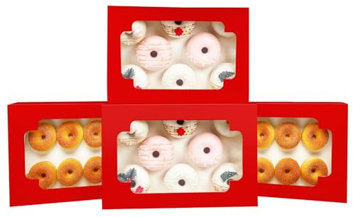 Gcardist Auto-pop Up Rot Keksdose mit Fenster 30.48x20.32x6.35cm 6 Stück Zwei Verwendungszwecke Eine Sekunde Falten Gebäck Keks Bäckerei Box für Verpackung(12x8x2.5 inch)