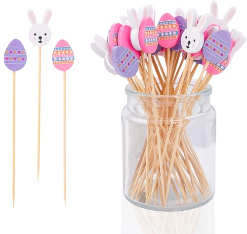 200uds Palillos para Cócteles, Madera con Temática de Pascua Palillos de Dientes Largos Decorativos Bonitos Brochetas de Fruta de Pascua Decoraciones para Fiestas de Pascua (Estilo B)