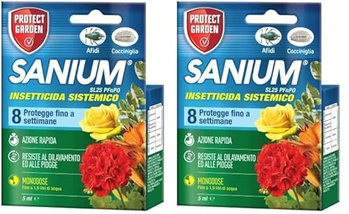 Protect Garden Sanium SL 25 PFnPO, Insetticida Sistemico Concentrato. Elimina Afidi, Cocciniglia. Rapida Azione Abbattente. Fino a 8 Settimane di Protezione. 5ml (Confezione da 2)