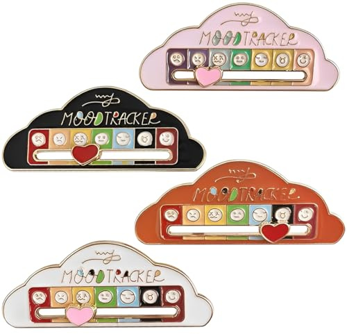 OHREN 4 PCS Social Battery Pin, Funny Brooch for Social Mood, 7-Day Interactive Mood Pins, Anxiety Badges for Mental Health (schwarz, weiß, pink und orange)