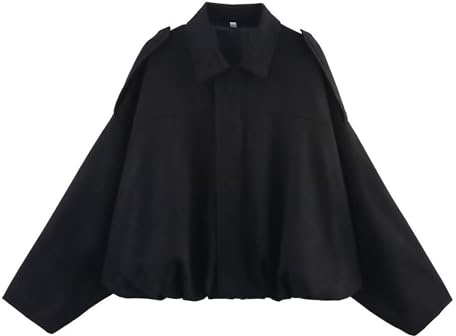 Xunger Women's Faux Suede Bomber Jacket Spring Lapel Pilot Coat Casual Oversized Long Sleeves Trendy Streetwear Outerwear(1026-Black-S-RD)