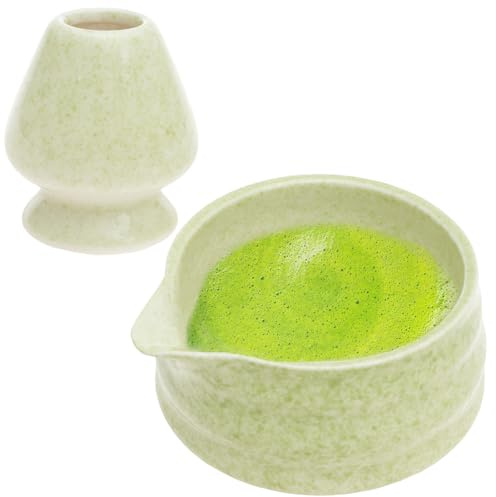 TNTGMG Matchaskål med hällpip, 2 st keramisk Matcha startkit, handgjord matcha-hållare, 500 ml kapacitet, traditionell Matcha blandningsskål för en matcha-upplevelse