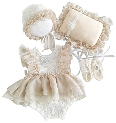 HoveeLuty Newborn Lace Romper Baby Girl Photography Props with Headband Lace Costume Bodysuits Outfit for 0-1Month Style 3 Newborn Photography Clothing Props