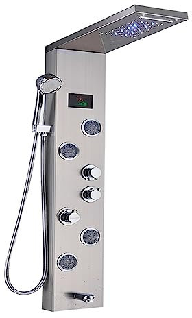 Set doccia con rubinetto Pannello doccia luminoso a LED, set di rubinetti doccia con display digitale a pioggia a cascata, doccia con miscelatore a colonna for bagno con idromassaggio SPA(Brushed Nick