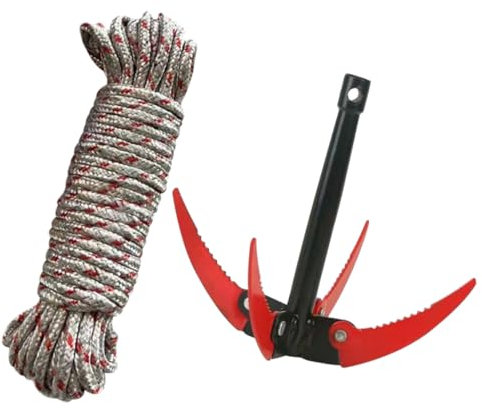 ifundom Râteau à Bassin en Acier Inoxydable Pliable 4 Dents Corde 10 m pour Entretien De Bassin Et Coupe-Herbe D'extérieur