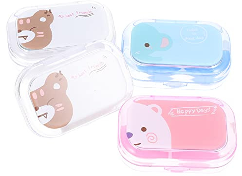 Anneome 4 Boxen Kontaktlinsenboxen im Cartoon Design Tragbare Aufbewahrung für Monatslinsen mit Zubehör und Spiegel für Zuhause Reisen und Alltag