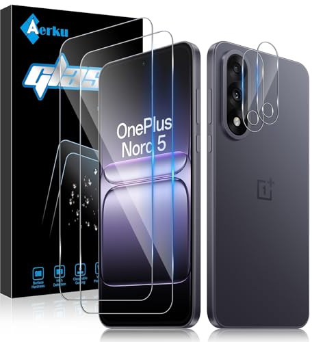 Aerku Schutzfolie für OnePlus Nord 5 für Panzerglas, 2 Stück Schutzglas und 2 Stück Kameraschutz, 9H Härte, 0.33mm Ultra-klar Folie, Anti-Kratzen Anti-Bläschen Displayschutz