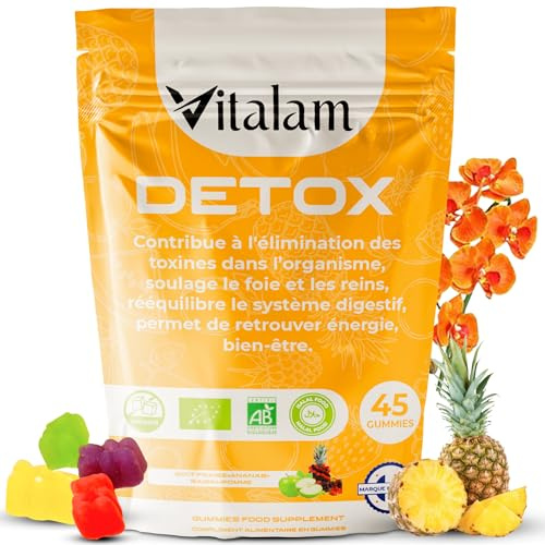 Vitalam Gummies Detox sachet – Gummies Detox Curcuma, Digestion, Detox foie, Elimination Toxines, Draineur, Perte de poids, Bruleur de graisse, Complément alimentaire – Sans Sucre – Goût Fraise Ananas
