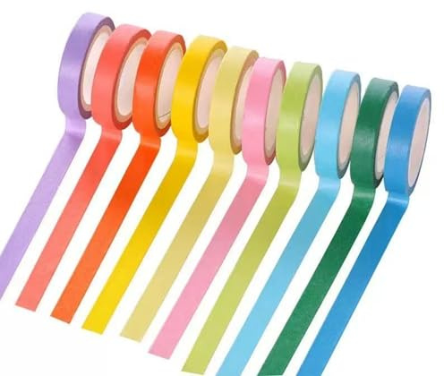 Songdao 10 rollos Arco iris Washi Tape Set, Cinta Adhesivo Decorativo Masking Tapes para Artes, Bullet Journal, Scrapbooking, Bricolaje