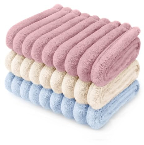 luciphia 3-delat paket katthundfiltar, maskintvättbar mjuk och hållbar flanell, hundfilt bilskydd säng soffa rosa beige blå 45_x_75_cm
