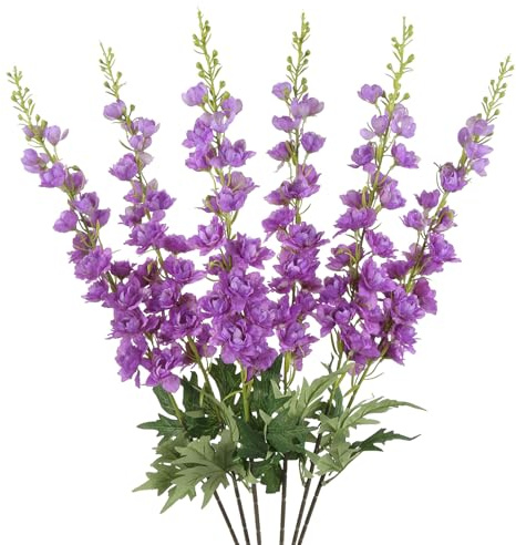 Fqueelvys Purple Delphinium Artificial Flowers 6PCS 40.55 Long Stem Silk Larkspur Snapdragon Flowers for Tall Vase for Home Wedding Table Decor(Purple)