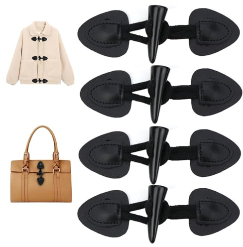 ZORVYN 4 Paar Leder-Knebelknöpfe, Dufflecoat-Knöpfe, Wildleder-Mantelknöpfe für Damen und Herren, zum Bekleiden, Nähen, Basteln und Dekorieren (Schwarz)