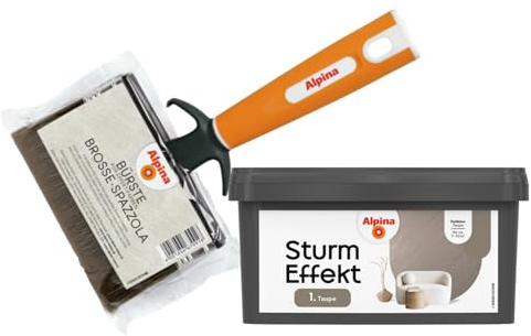 Alpina Effektfarbe Sturm-Effekt Set Taupe – inkl. Effekt-Bürste – 1 Liter