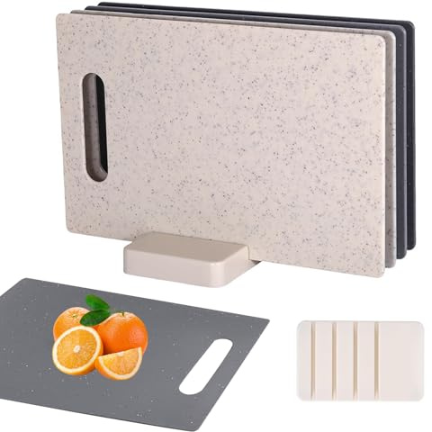 Juego de 4 Tabla de Cortar Profesional Con Soporte, Multicolor Tablas de Desayuno De PláStico Antideslizantes, Juego de Tablas De Cocina, Tablas de Desayuno, 28 X 18 cm