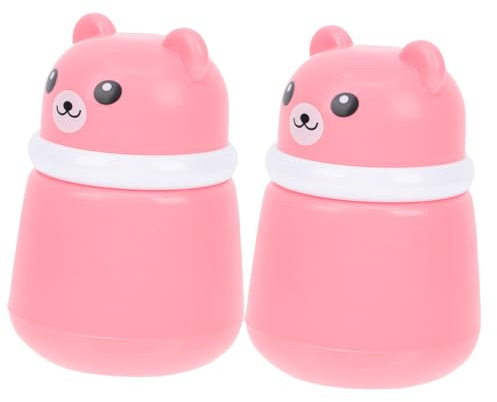TEHAUX 2 Stück-pack Babypuderbox mit Bärenmotiv Kleine Kunststoff Puderquasten Kasten Sicherer Deckel für Kinder und Erwachsene Kompakte Aufbewahrung für Babypuder Unterwegs