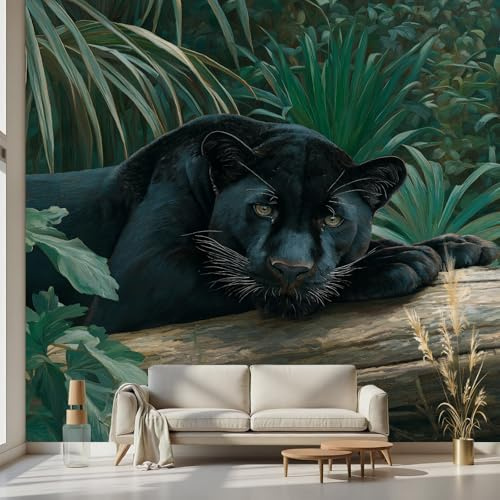 Kioldoq Papier Peint Chambre Adulte Noir Léopard, Stickers Meuble Arbre Tropical, Papier Peint Intissé Animaux Jungle Vinyle Autocollant Pour Salon Porte Placard Décoration Murale 250x175 cm