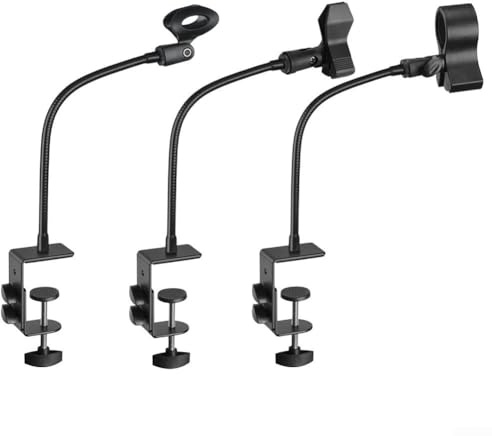 Support de micro flexible réglable en col de cygne avec pince de bureau pour radio et studio, assure une prise en main sûre du microphone et une large capacité de rotation (micro de 30 à 60 mm de