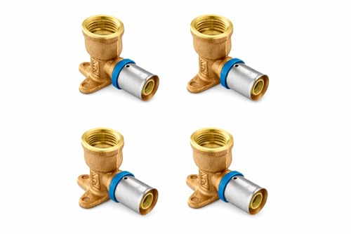 Rimex Schraubfitting Wandwinkel Wandscheibe 16 mm x 1/2 Zoll, PEX Pressfitting mit Halterung, U-Kontur, Wandmontage, Messing, Trinkwasser und Heizung, 4 Stück
