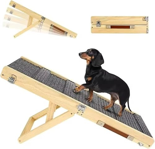NEWFUN Rampa para Perros, Escalera para Mascotas para Perros Pequeños y Gatos, Equipada con Alfombrillas Antideslizantes, Adecuada para sofás Bajos, Altura Ajustable y Plegable